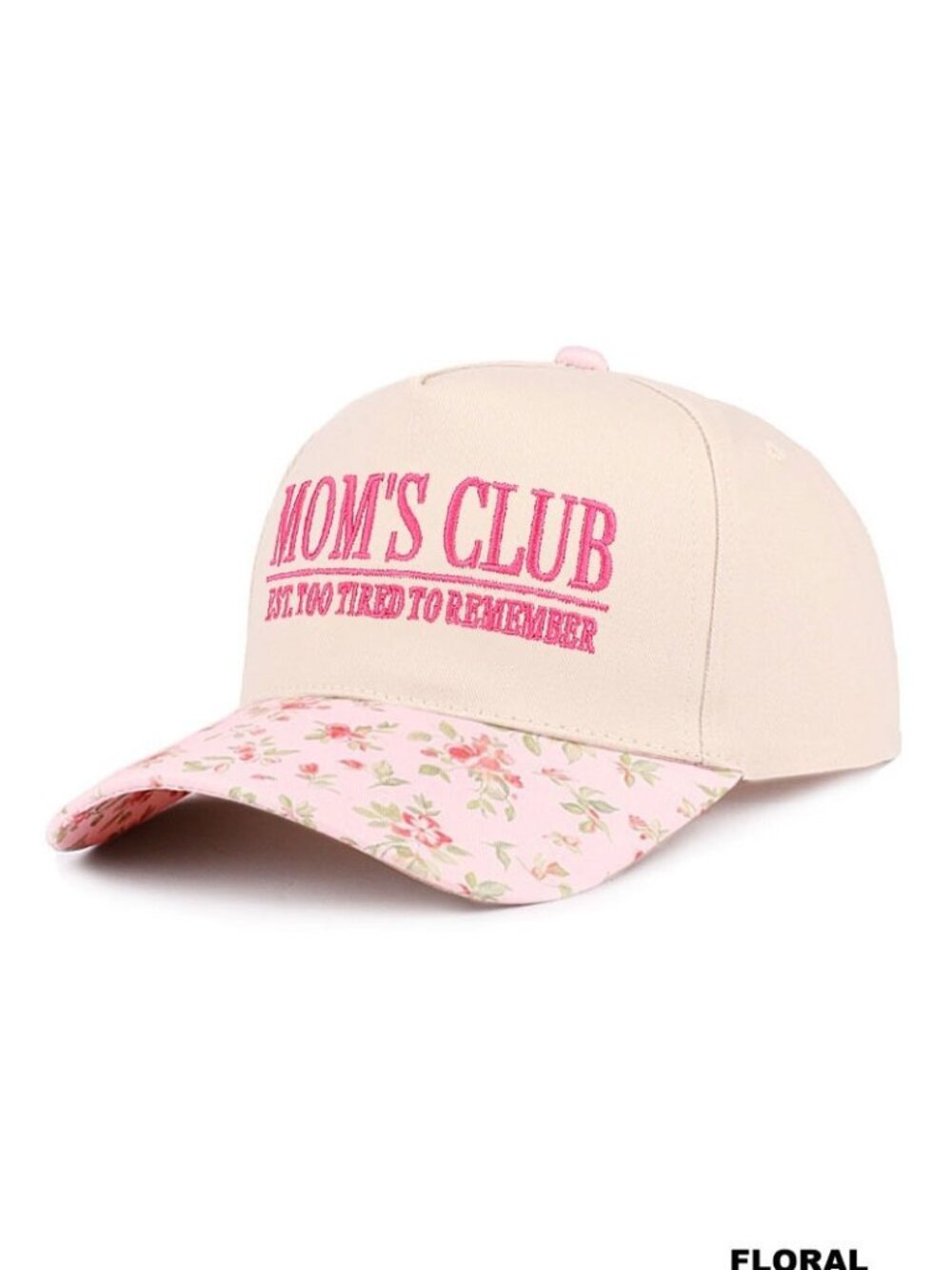 Mom’s Club Pink Floral Baseball Cap - Picture 1 of 3